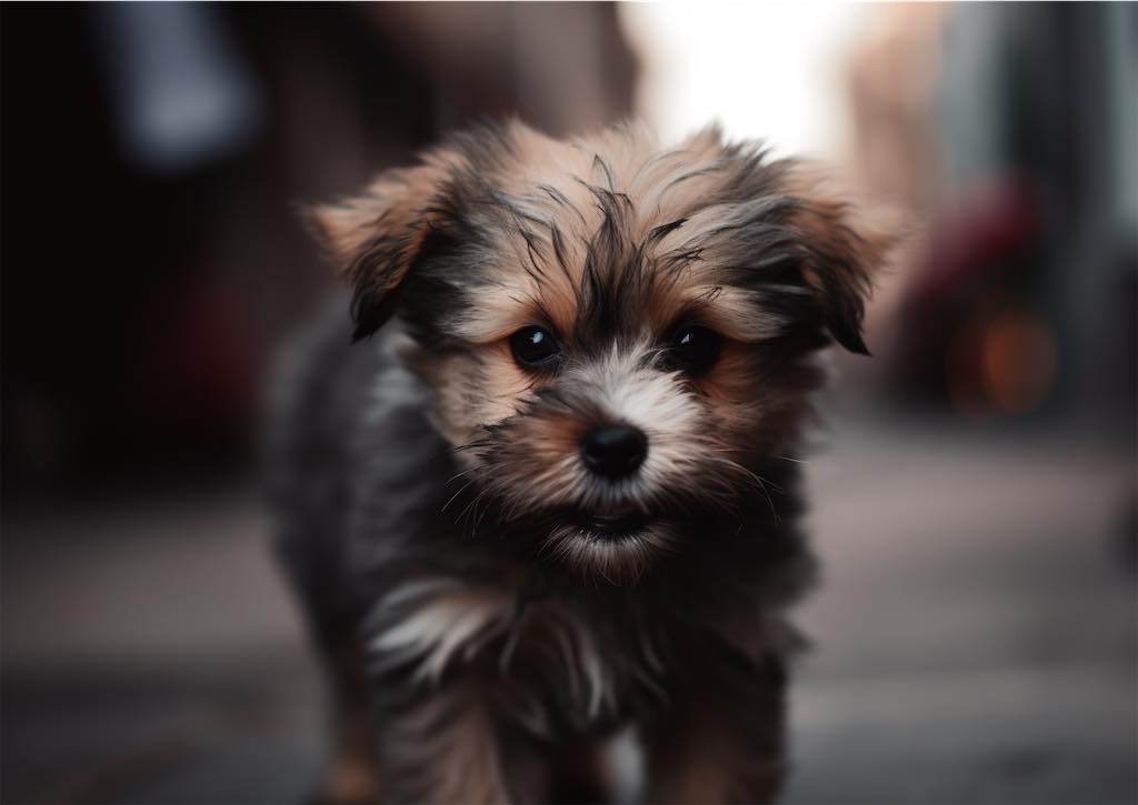 angry puppy dog photo street blurry bokeh background